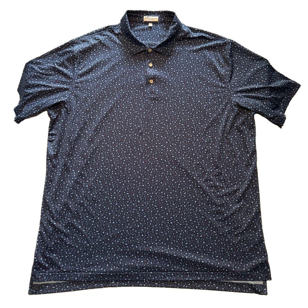 Peter Millar Summer Comfort Golf Polo Mens XXL Navy Casino Shark Print